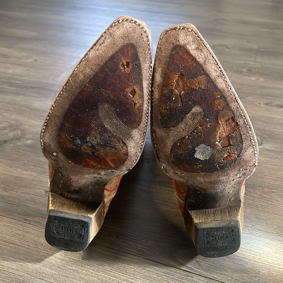 Corral - Vintage Western Boots - Tan/Red - 6 1/2M - Picture 10 of 14